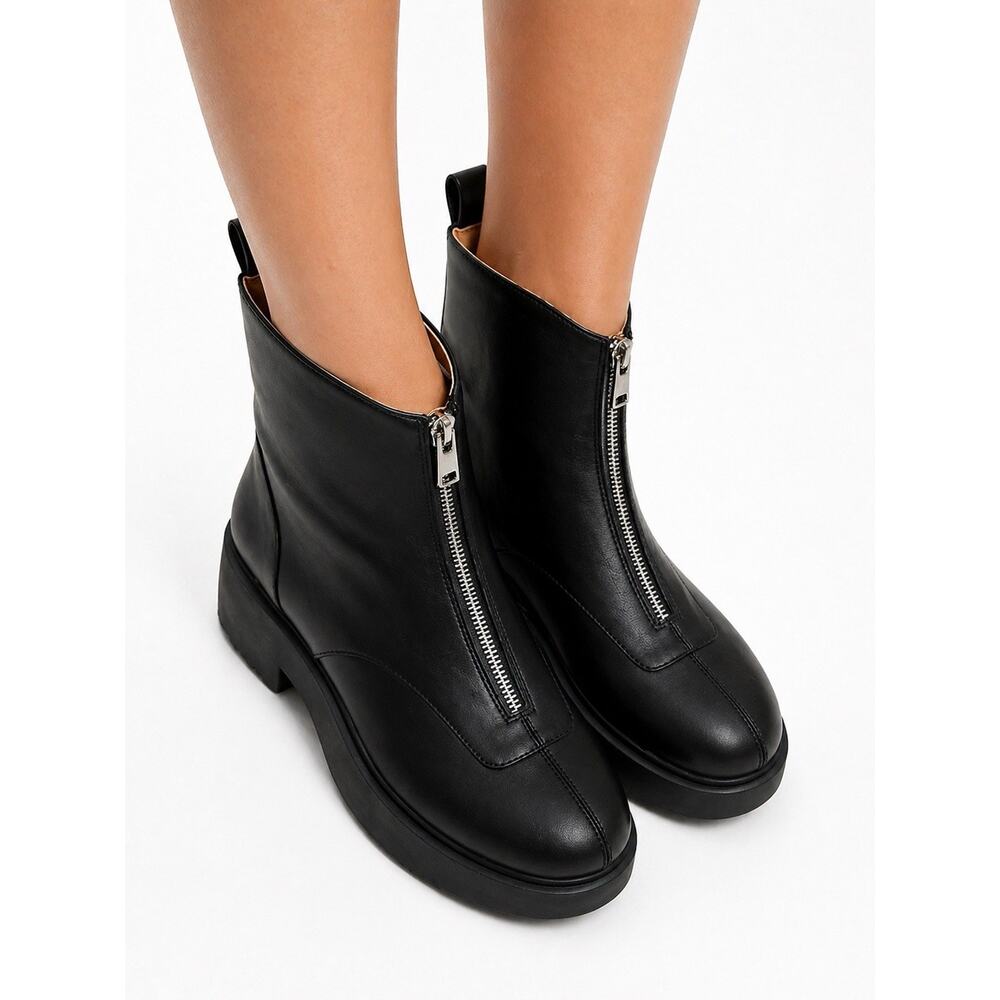 Dunes Max Motorcycle Women’s Ankle Boots Black Platform Zip Size 9.5 New